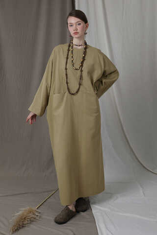 Salaş Keten Elbise Haki - 4