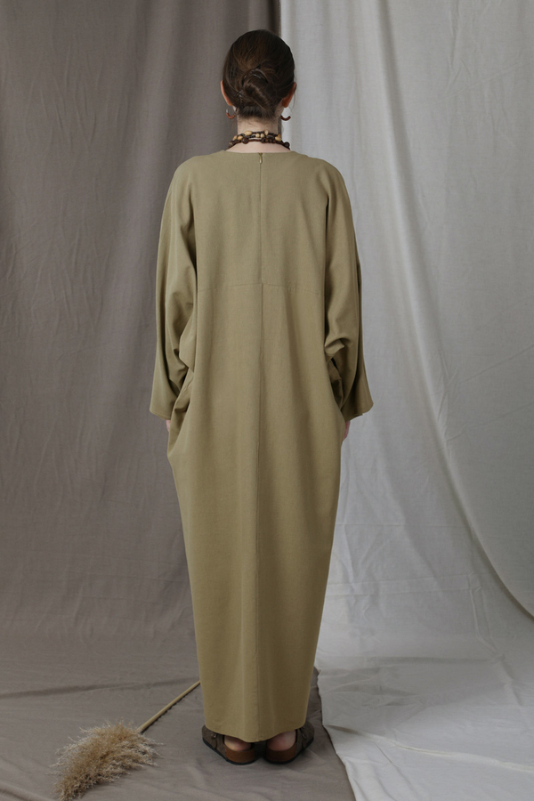Salaş Keten Elbise Haki - 6