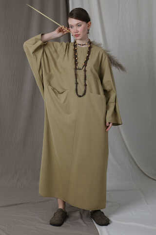 Salaş Keten  Elbise Haki - 1