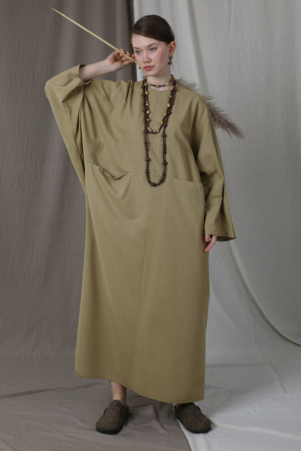 Salaş Keten  Elbise Haki - 1