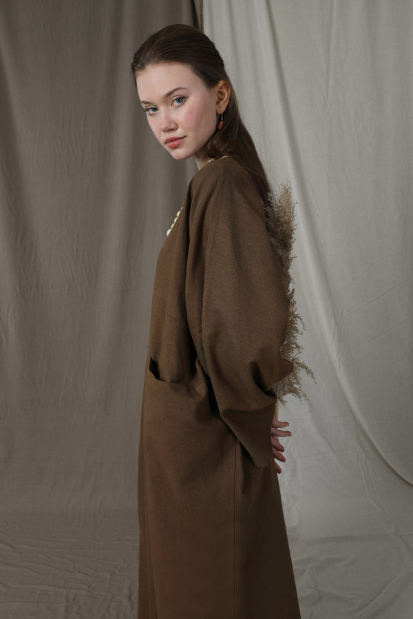 Salaş Keten Elbise Kahverengi - 4