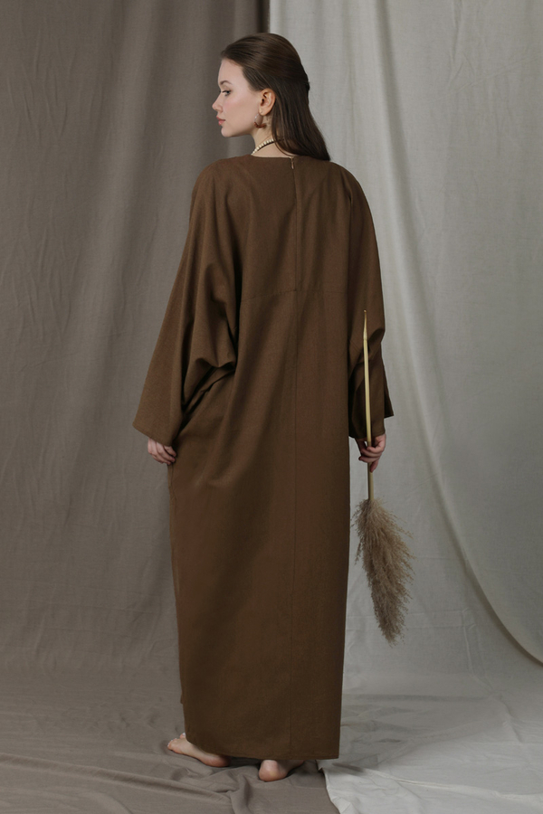 Salaş Keten Elbise Kahverengi - 5