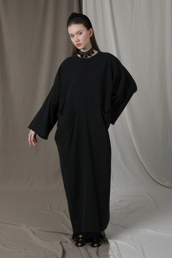 Salaş Keten Elbise Siyah - 1