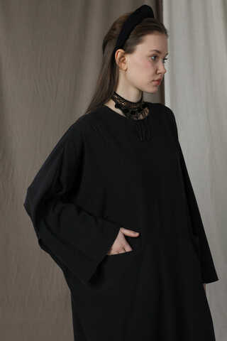 Salaş Keten Elbise Siyah - 4