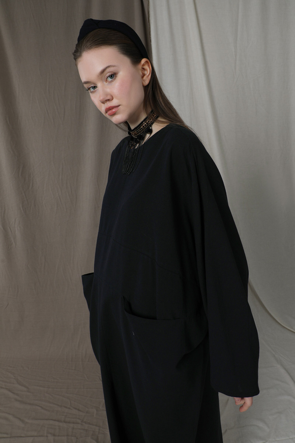 Salaş Keten Elbise Siyah - 2