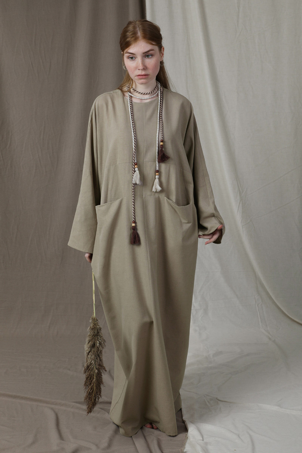 Salaş Keten Elbise Vizon - 1