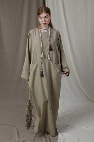 Salaş Keten Elbise Vizon - 1
