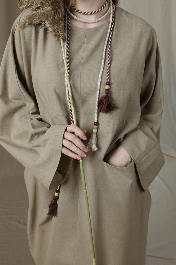 Salaş Keten Elbise Vizon - 5