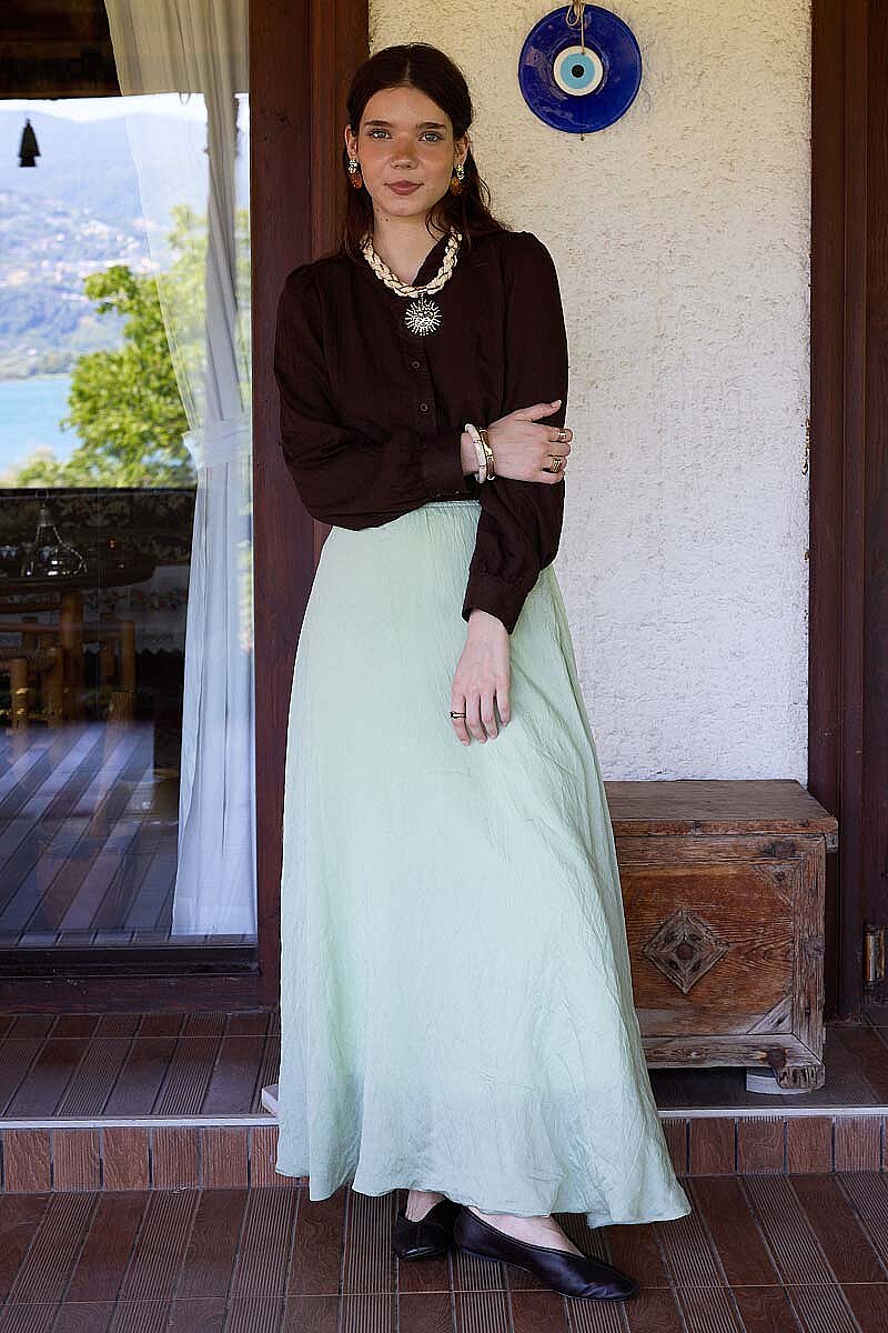 Kiloş İnce Tencel Etek Mint