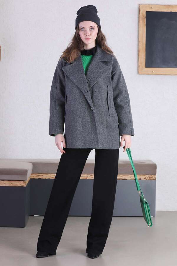 Kısa Kaşe Kaban Gri - 4