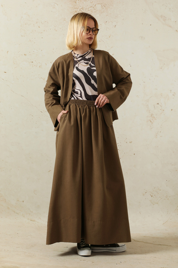 Kimonolu Etek Takım Kahverengi - 5