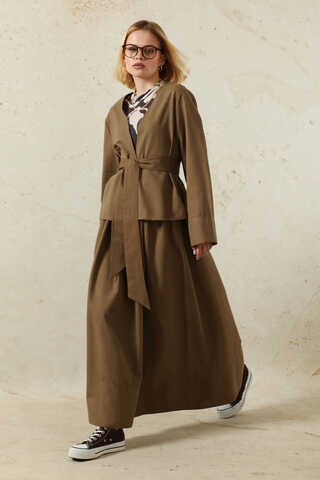 Kimonolu Etek Takım Kahverengi - 1