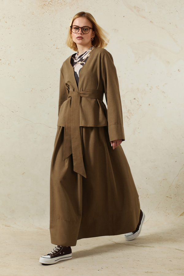 Kimonolu Etek Takım Kahverengi - 1