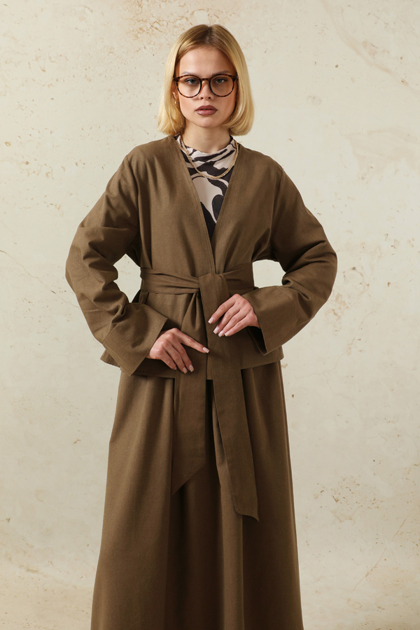 Kimonolu Etek Takım Kahverengi - 4