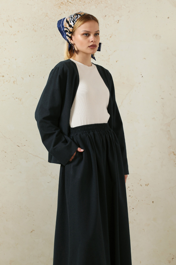 Kimonolu Etek Takım Lacivert 