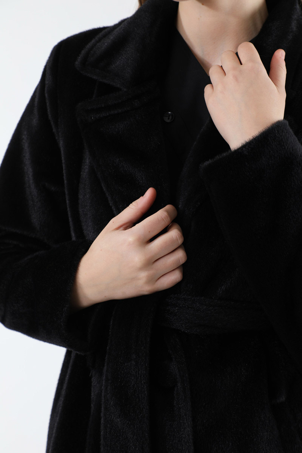 Kısa Tüylü Oversize Kaban Siyah - 4
