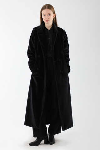 Kısa Tüylü Oversize Kaban Siyah - 1