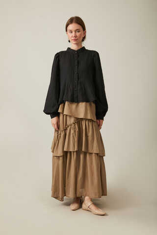 Kısa Vual Gömlek Siyah - 1