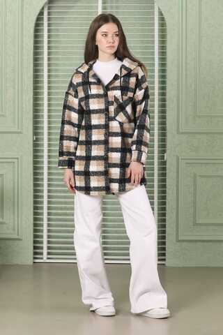 Kıvırcık Kapüşonlu Gömlek Ceket Bej - 1