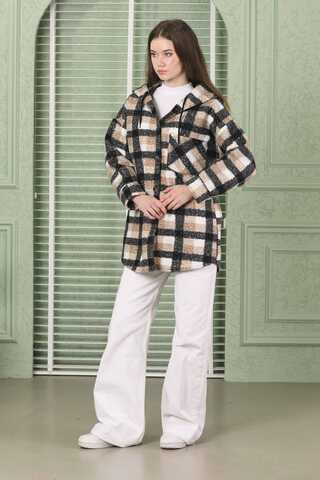 Kıvırcık Kapüşonlu Gömlek Ceket Bej - 5