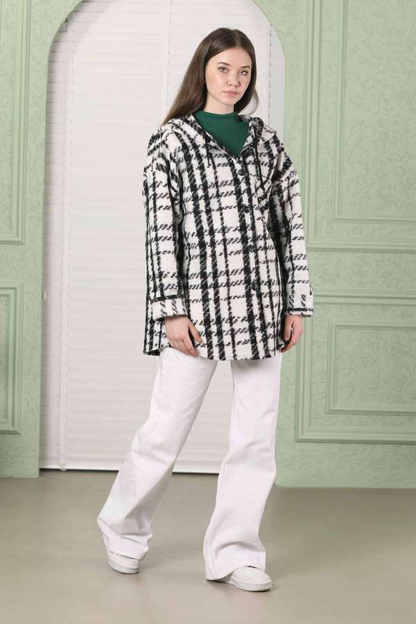 Kıvırcık Kapüşonlu Gömlek Ceket Beyaz - 1