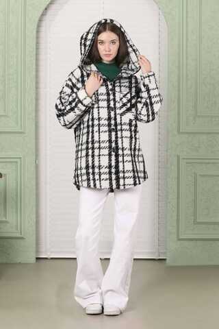 Kıvırcık Kapüşonlu Gömlek Ceket Beyaz - 3