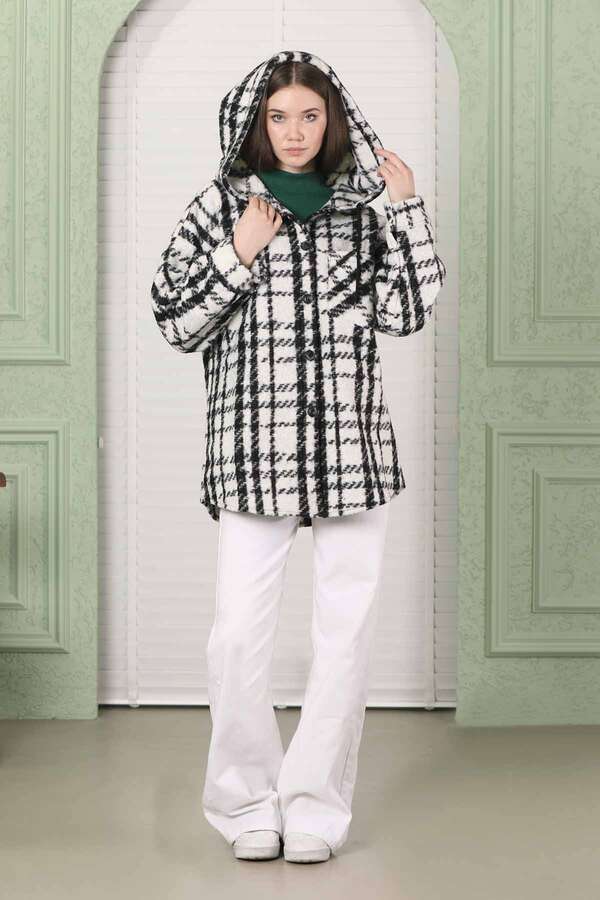 Kıvırcık Kapüşonlu Gömlek Ceket Beyaz - 3