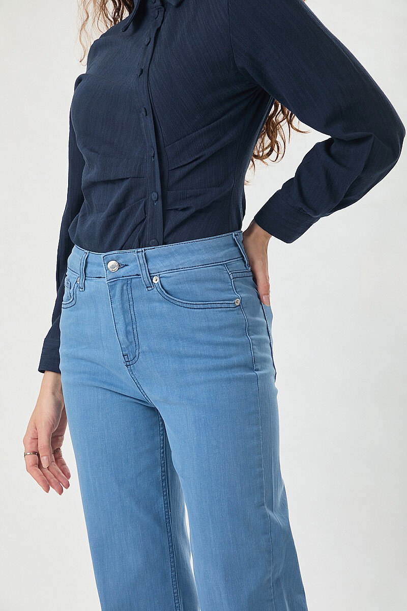 Klasik Boru Paça Kot Pantolon Açık Mavi - 3