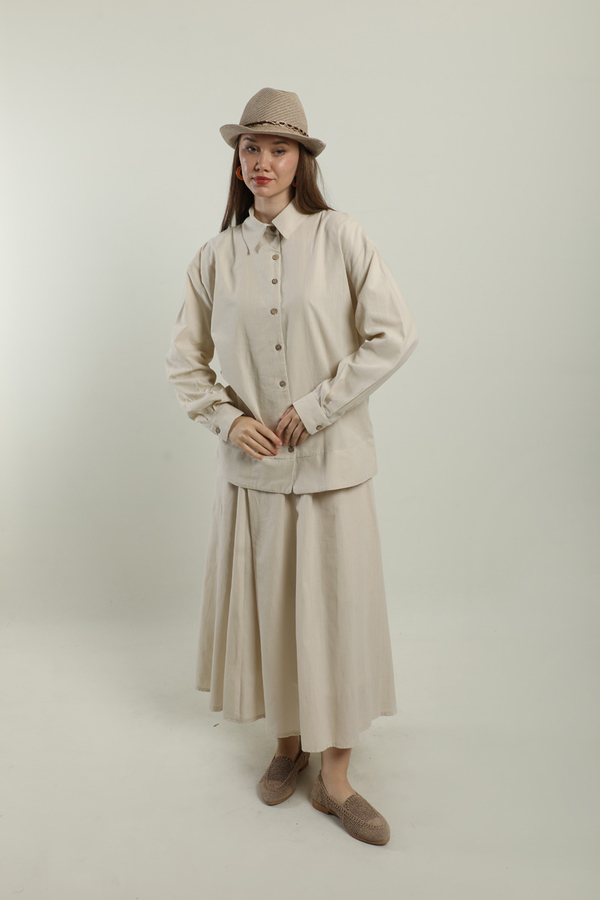 Klasik Keten Etek Takım Bej - 2