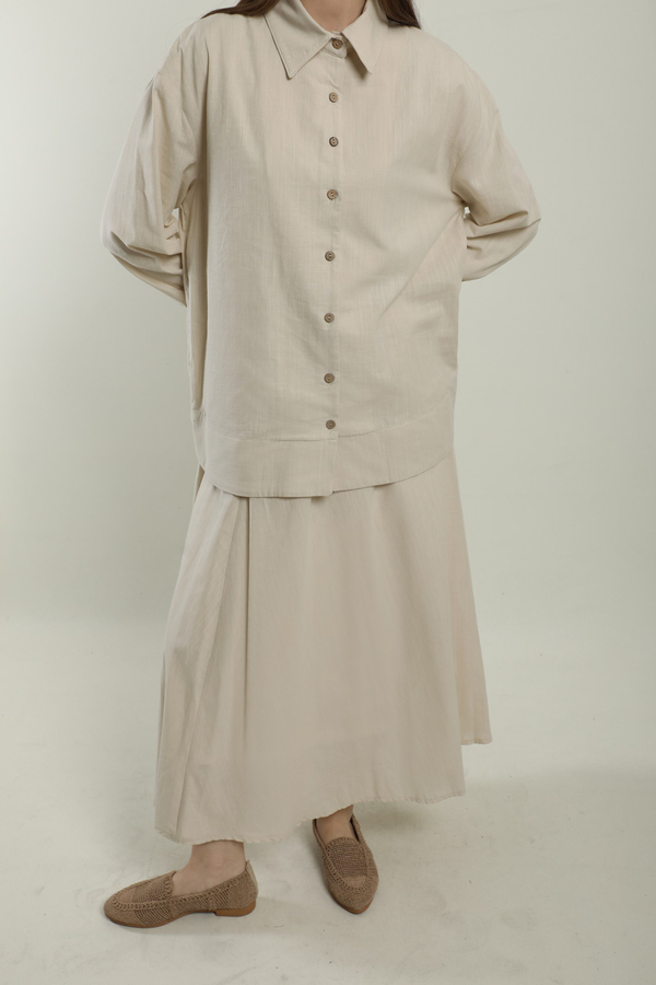 Klasik Keten Etek Takım Bej - 1