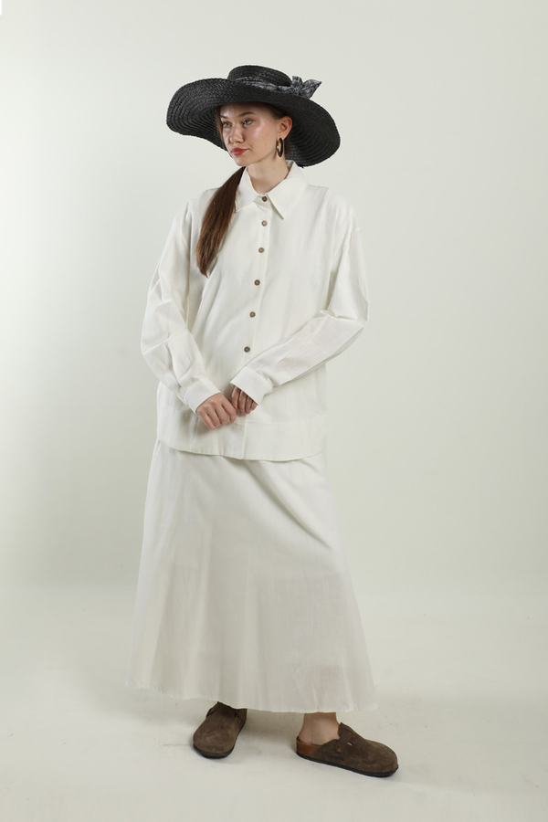 Klasik Keten Etek Takım Beyaz 