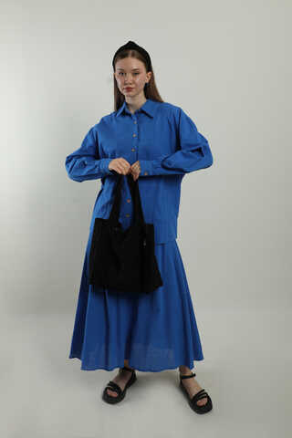 Klasik Keten Etek Takım Saks Mavisi - 4