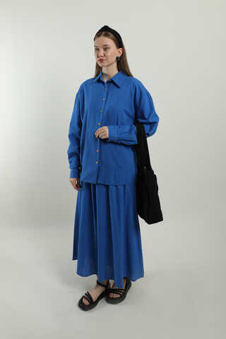 Klasik Keten Etek Takım Saks Mavisi - 3