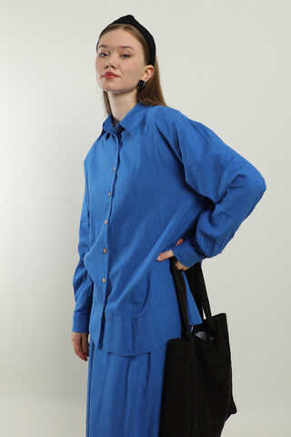 Klasik Keten Etek Takım Saks Mavisi - 6