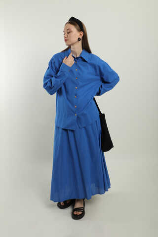 Klasik Keten Etek Takım Saks Mavisi - 5