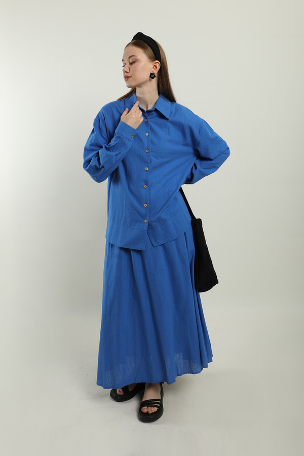 Klasik Keten Etek Takım Saks Mavisi - 5