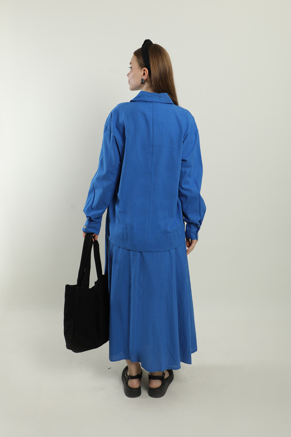 Klasik Keten Etek Takım Saks Mavisi - 7