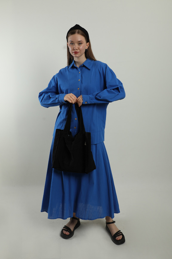 Klasik Keten Etek Takım Saks Mavisi - 4