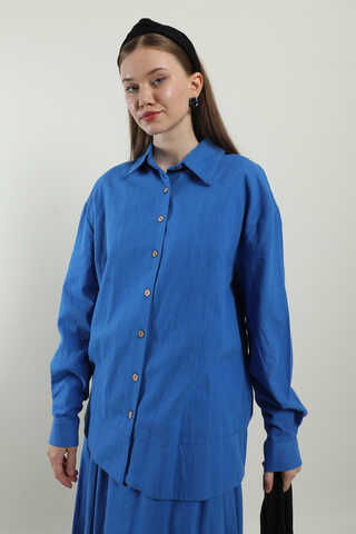 Klasik Keten Etek Takım Saks Mavisi - 2