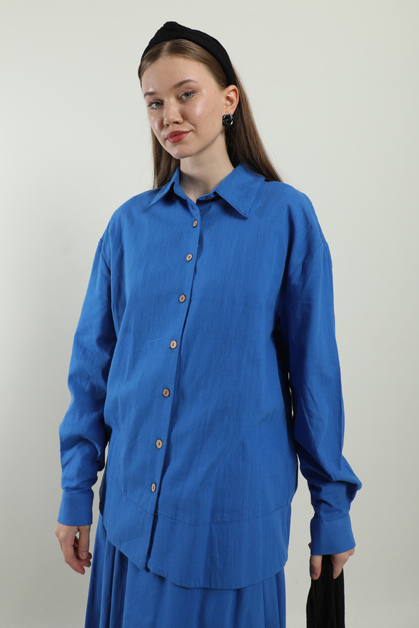 Klasik Keten Etek Takım Saks Mavisi - 2