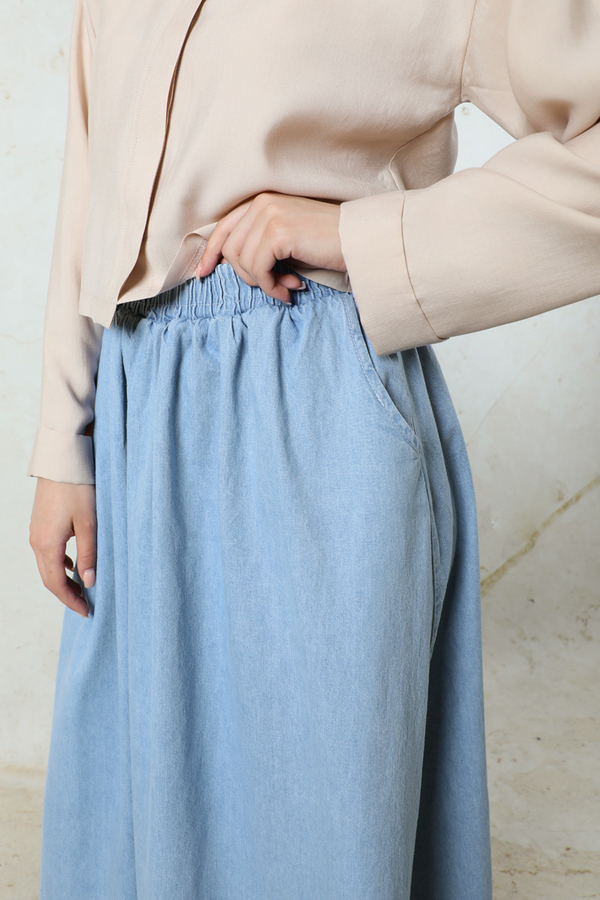 Kloş Denim Etek Açık Mavi - 1