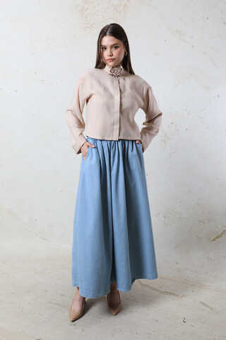 Kloş Denim Etek Açık Mavi - 2