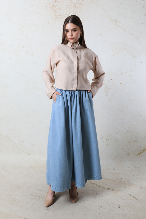 Kloş Denim Etek Açık Mavi - 2