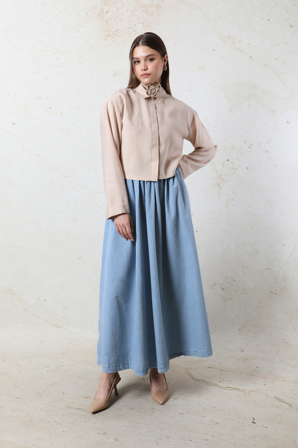 Kloş Denim Etek Açık Mavi - 4