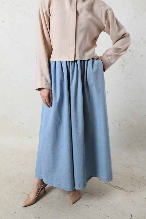 Kloş Denim Etek Açık Mavi - 5