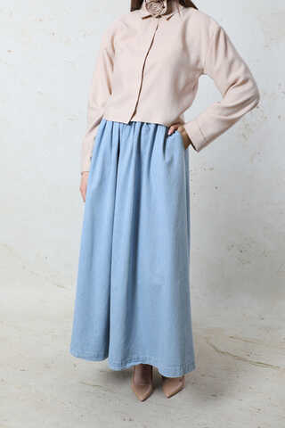 Kloş Denim Etek Açık Mavi - 6