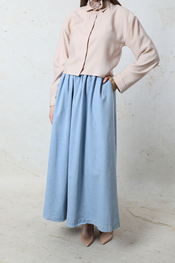 Kloş Denim Etek Açık Mavi - 6