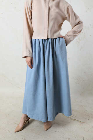 Kloş Denim Etek Açık Mavi - 5