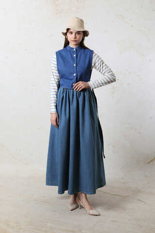 Kloş Denim Etek Mavi - 1