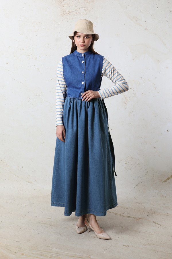 Kloş Denim Etek Mavi - 1